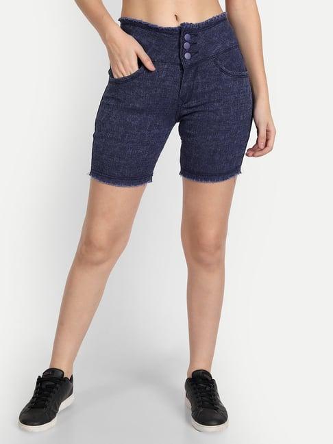 angelfab dark blue cotton textured shorts