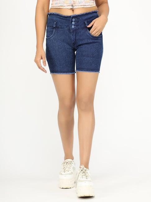 angelfab dark blue cotton textured shorts