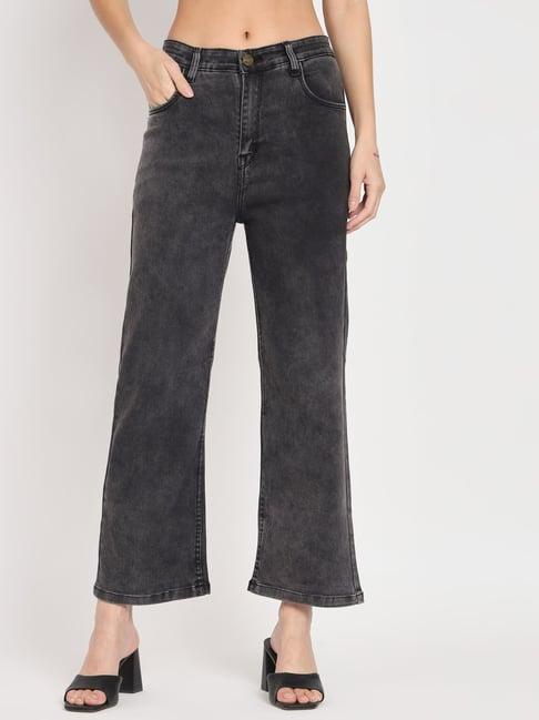 angelfab dark grey cotton straight fit high rise jeans