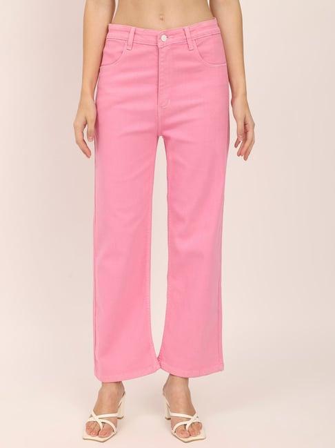 angelfab pink cotton straight fit high rise jeans