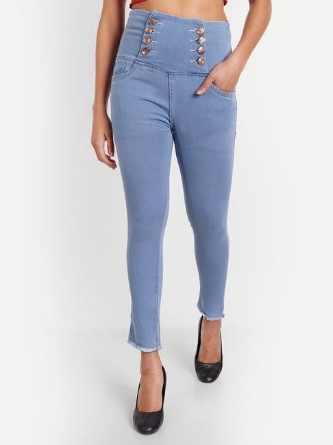 angelfab sky blue cotton skinny fit high rise jeans