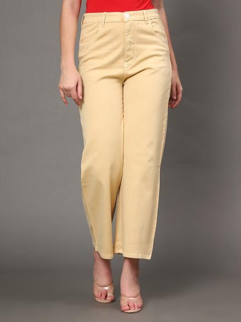 angelfab yellow cotton relaxed fit high rise jeans