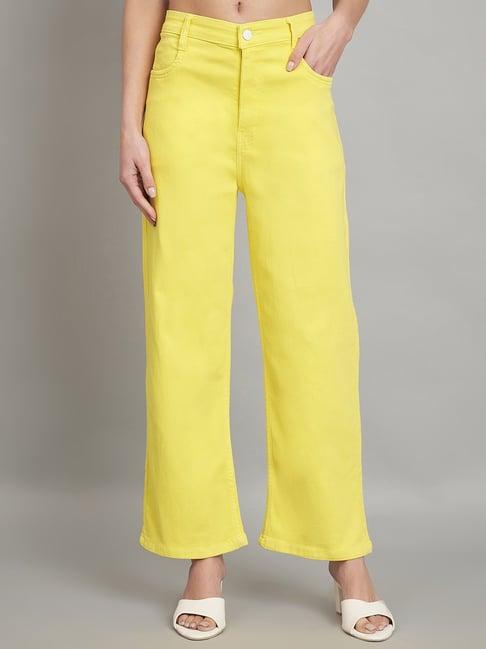 angelfab yellow cotton relaxed fit high rise jeans