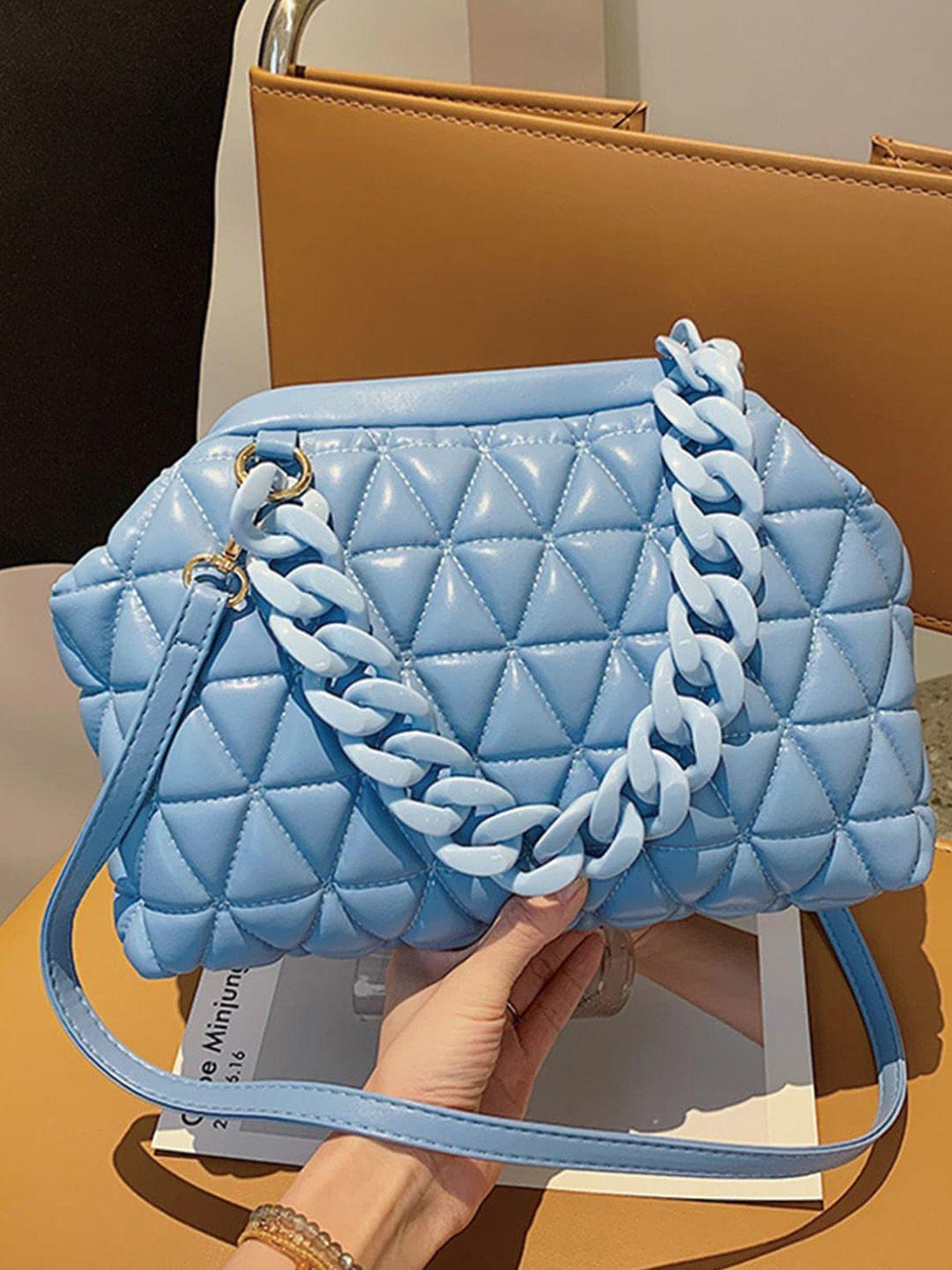 angeline blue structured sling bag with quilted