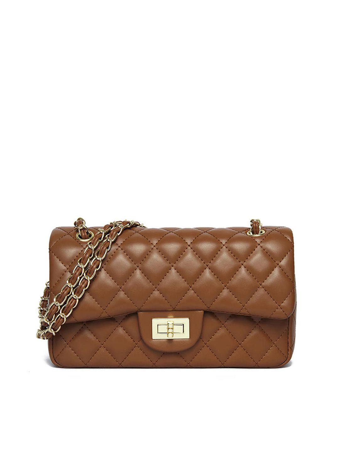 angeline brown textured swagger sling bag with quilted