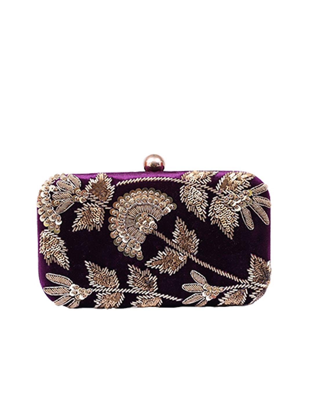 angeline purple & gold-toned embellished  box clutch