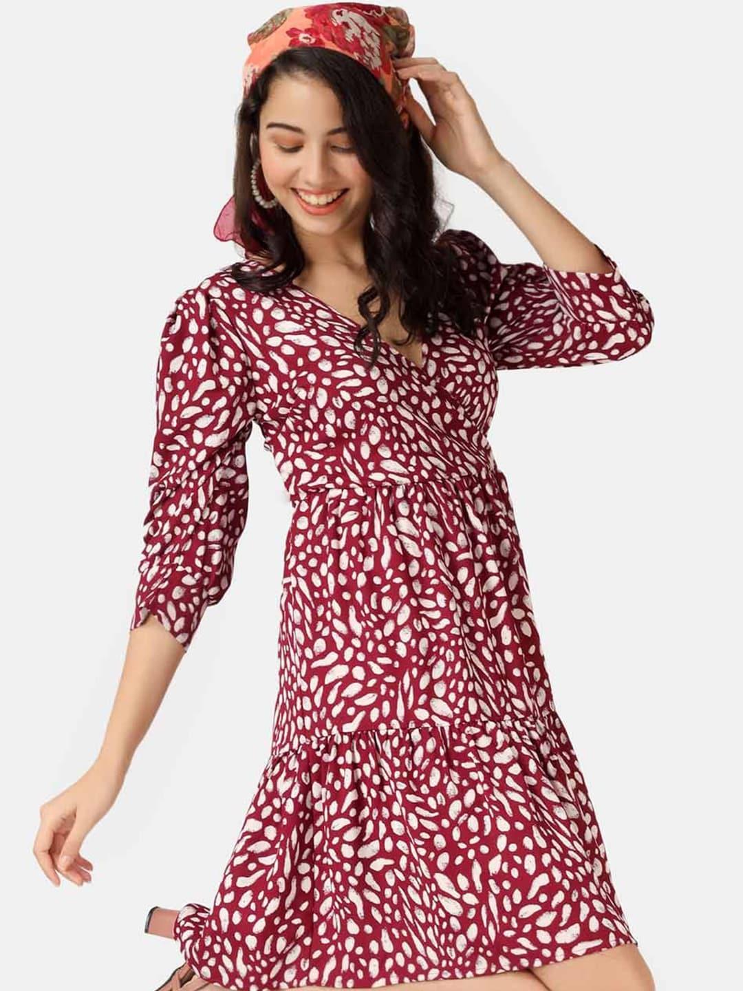 angloindu abstract printed puff sleeve gathered tiered a-line dress
