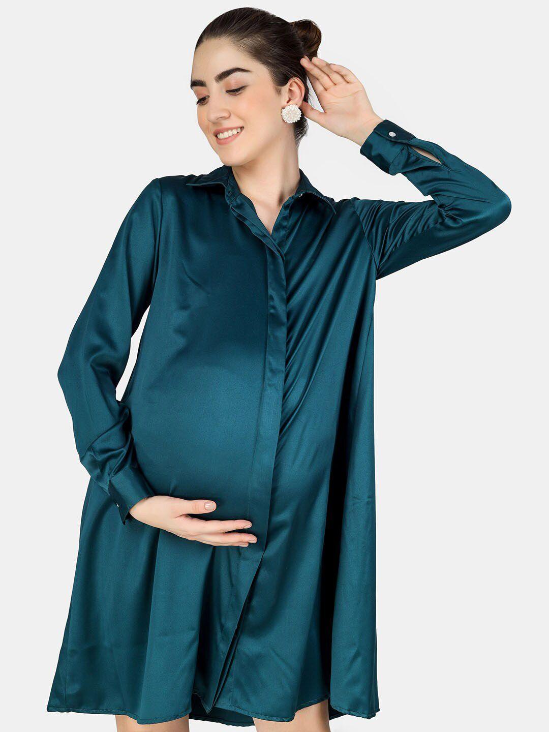 angloindu green satin maternity shirt dress