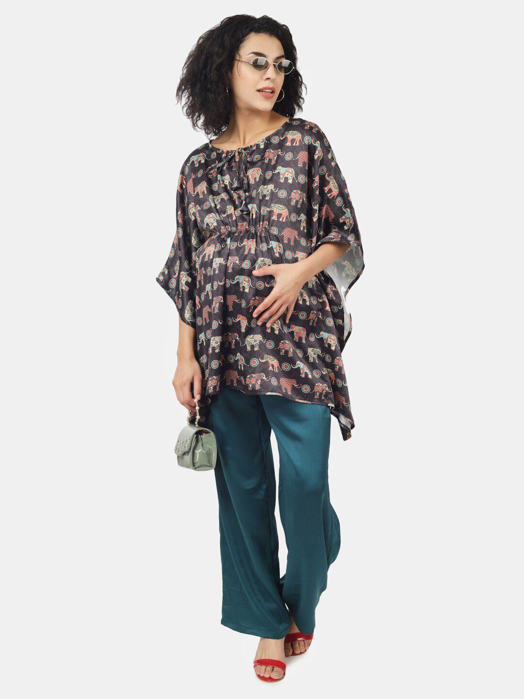 angloindu  print tie-up neck kaftan top