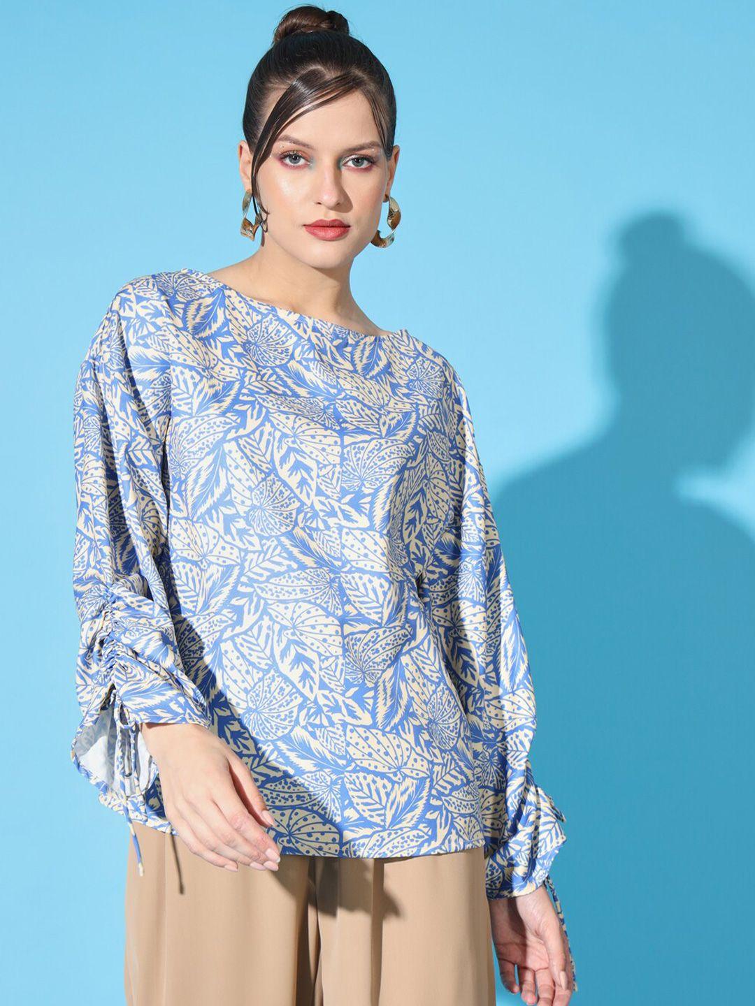 angloindu abstract print extended sleeves gathered detail top