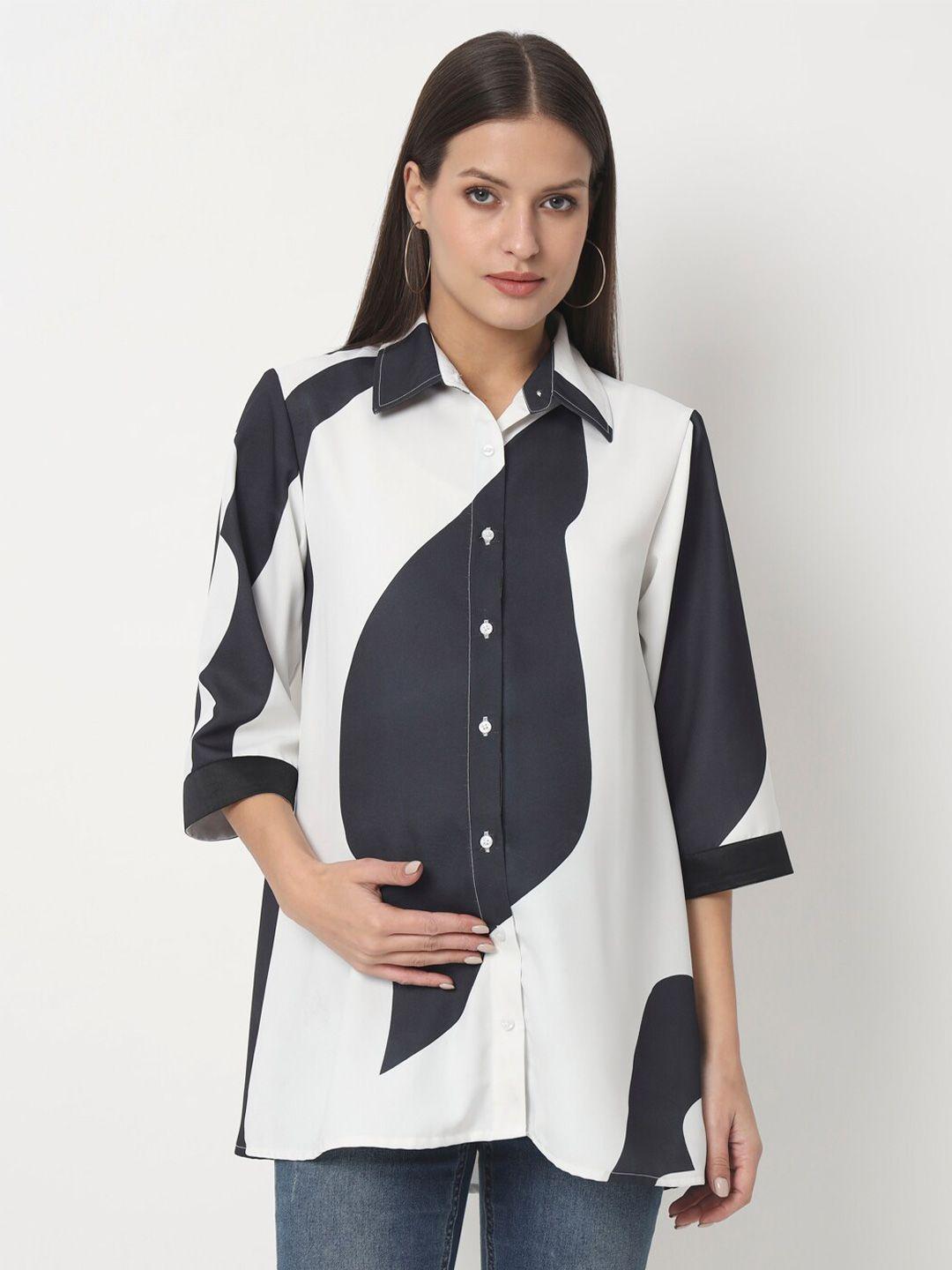 angloindu abstract printed colourblocked opaque striped maternity shirt