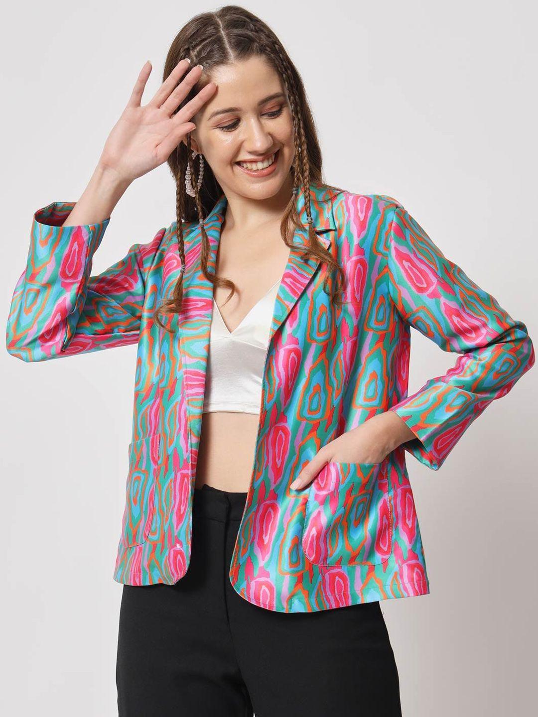 angloindu abstract printed open front jacket