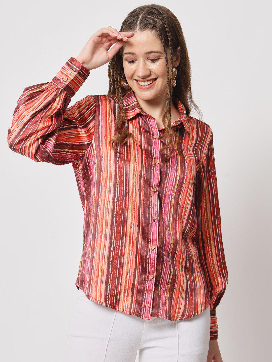 angloindu classic vertical stripes striped satin casual shirt