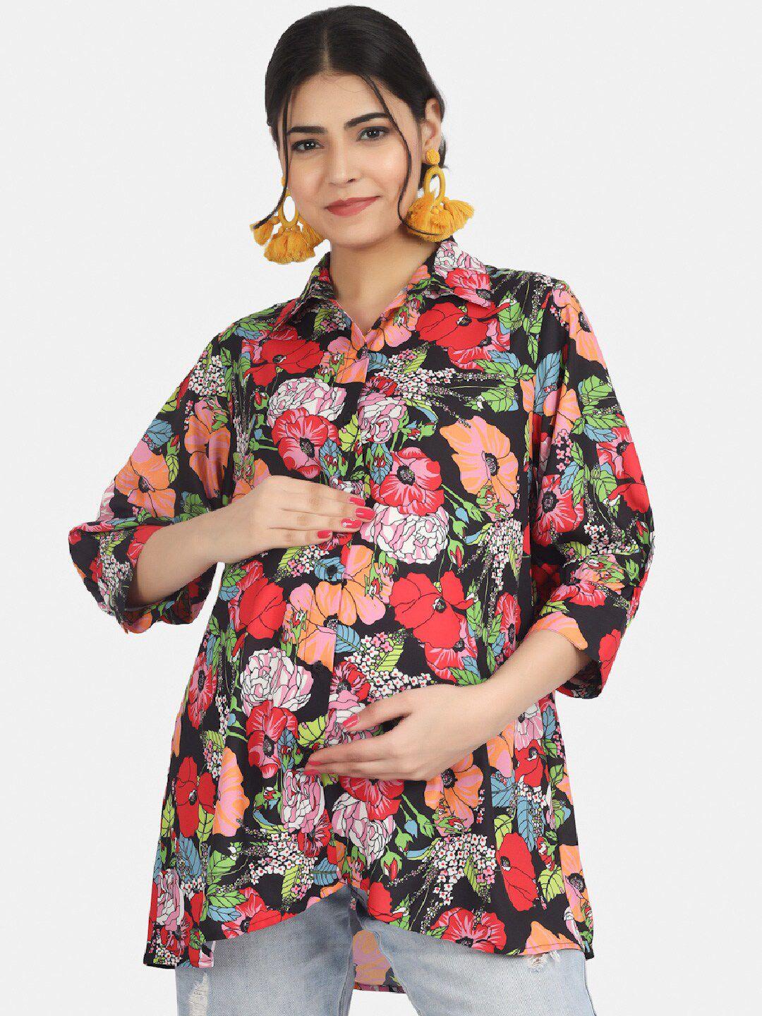 angloindu floral printed classic maternity shirt