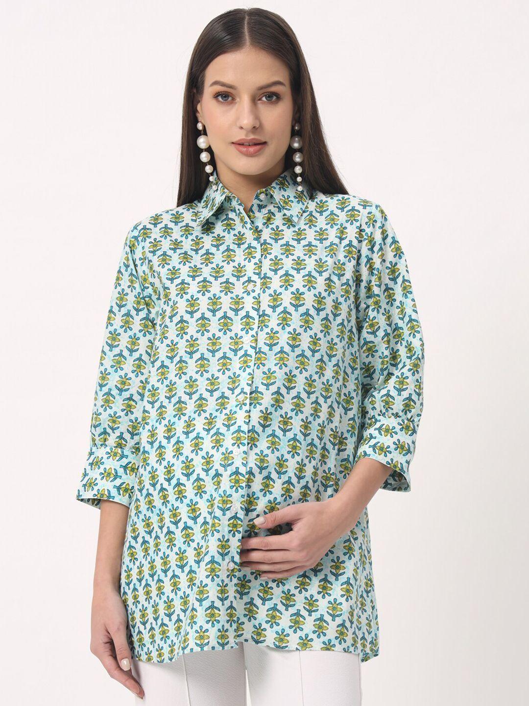 angloindu floral printed cotton opaque spread collar maternity regular fit shirt