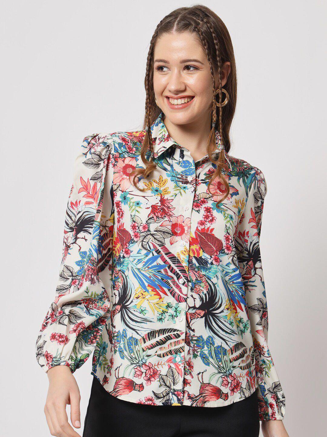 angloindu floral printed satin casual shirt