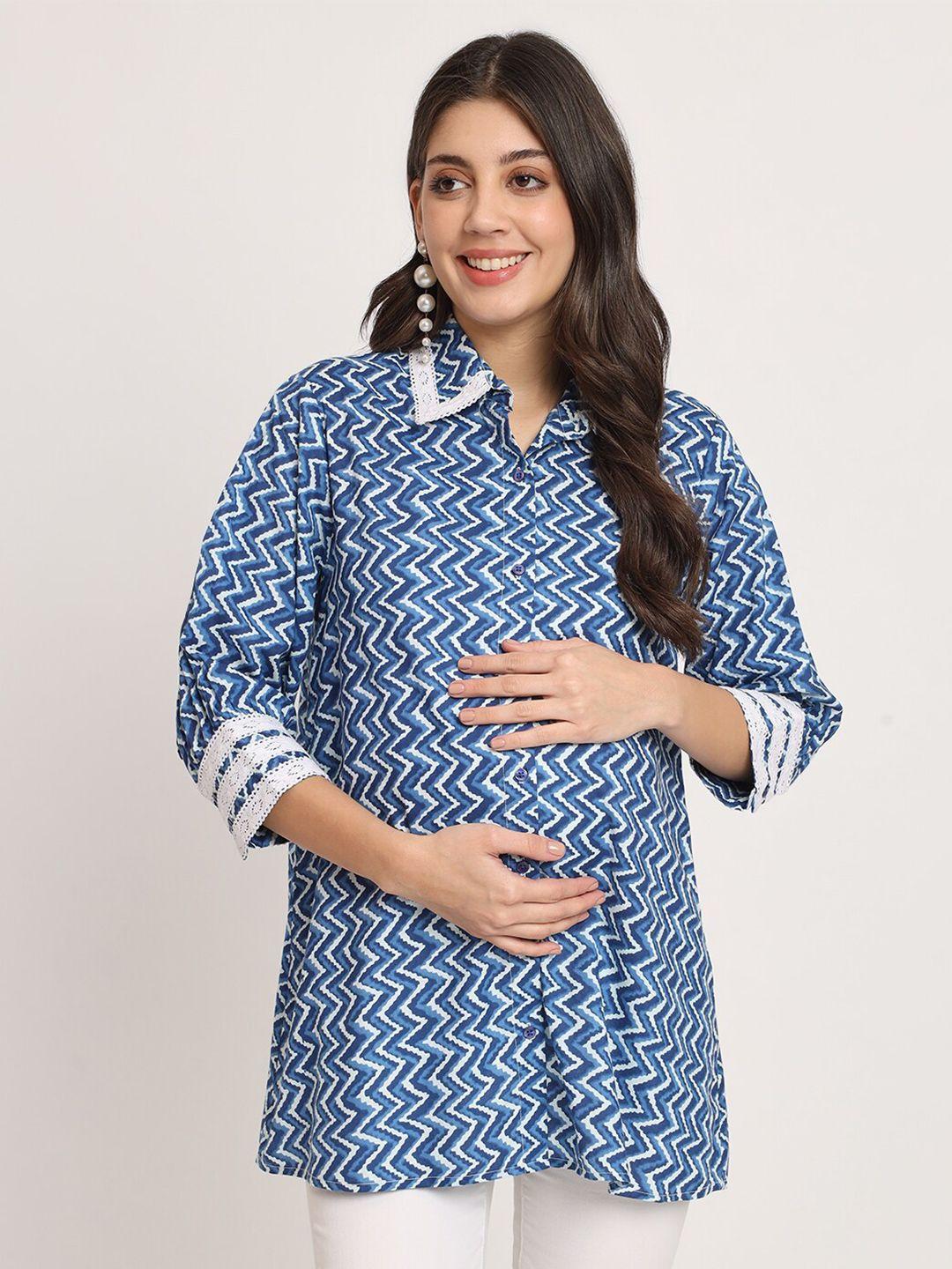 angloindu geometric printed pure cotton maternity shirt
