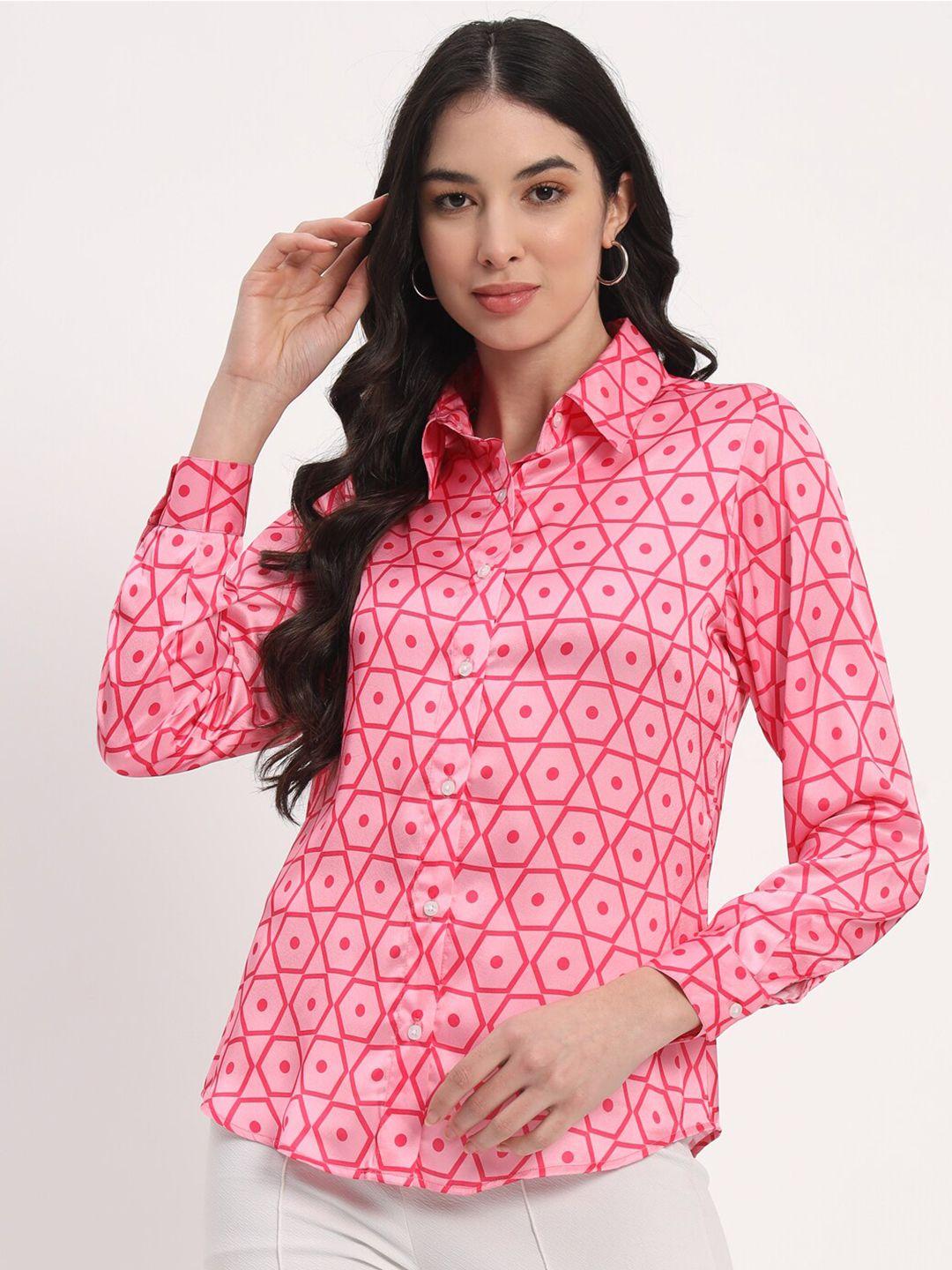 angloindu geometric printed spread collar casual shirt