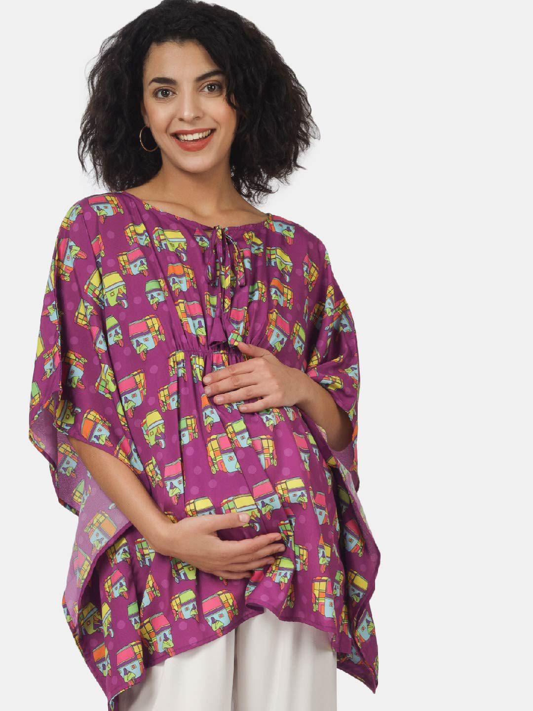 angloindu print tie-up neck kaftan top