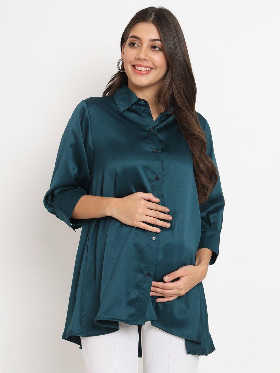 angloindu spread collar opaque maternity satin shirt