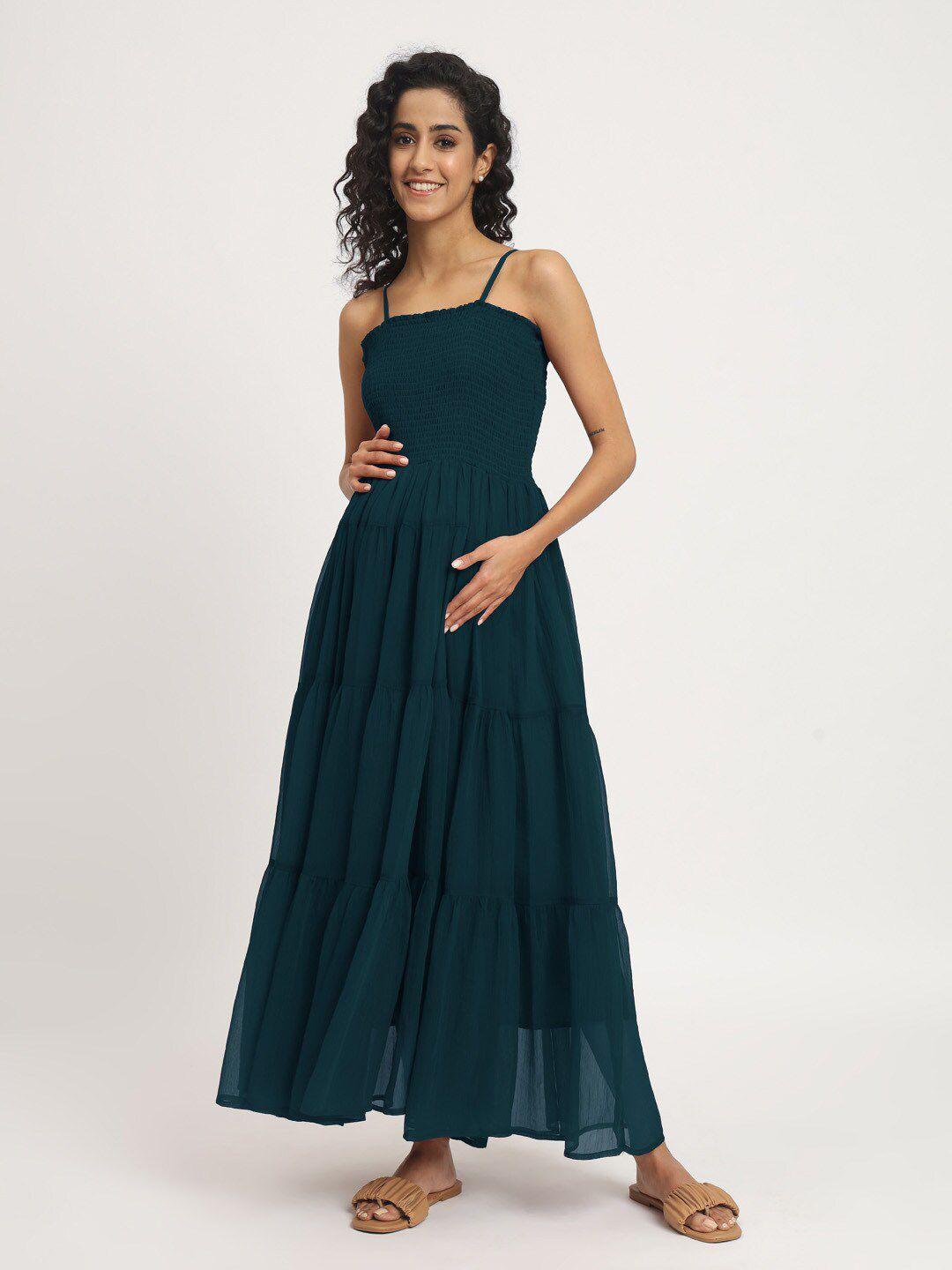 angloindu teal off-shoulder chiffon maternity maxi dress