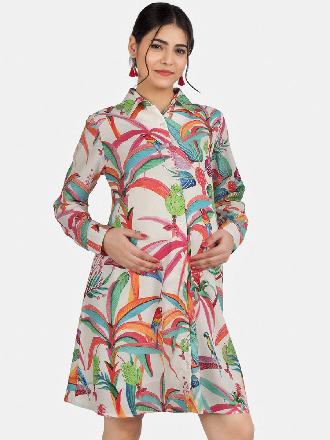 angloindu tropical printed maternity shirt dress