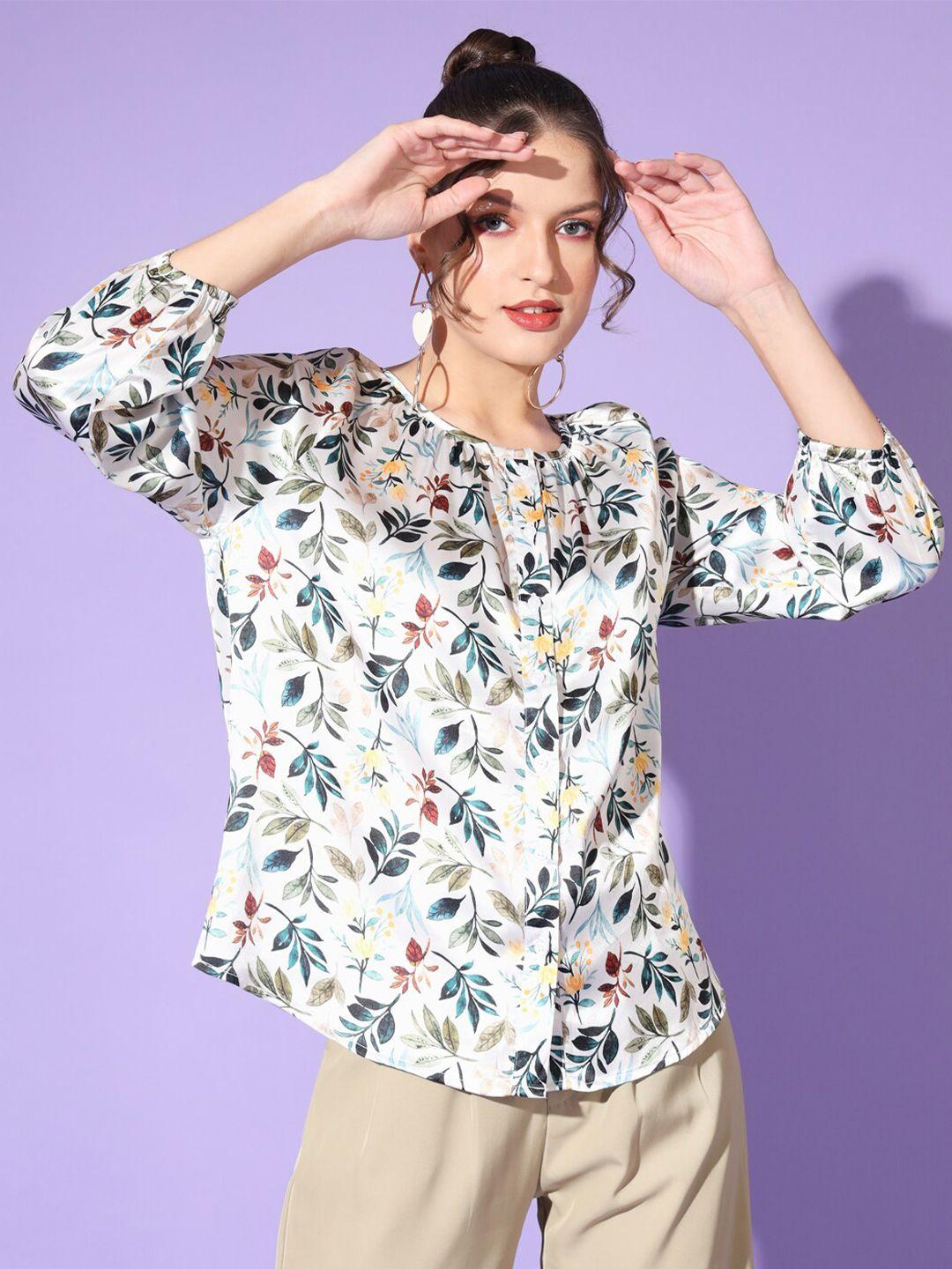 angloindu tropical printed puffed sleeves regular top