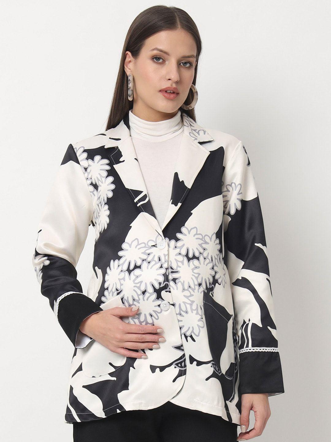 angloindu women black white lightweight fashion with patchwork jacket