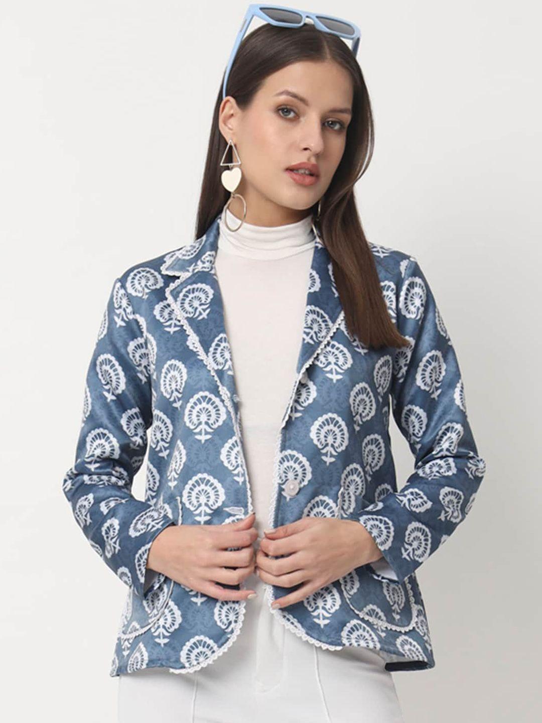 angloindu women blue white lightweight fashion with embroidered jacket