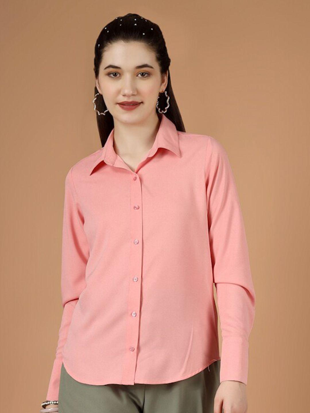 angloindu women pink opaque casual shirt