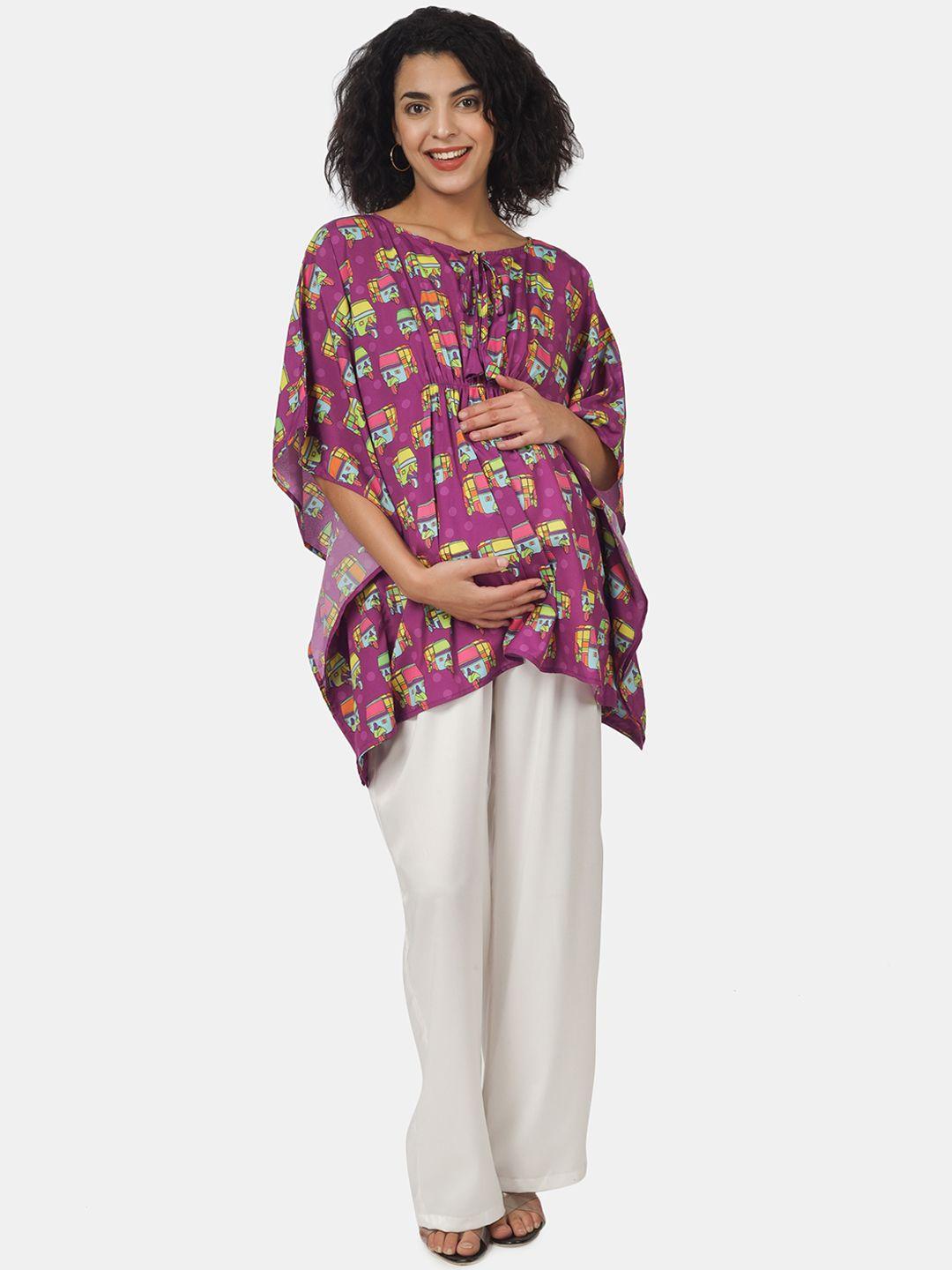 angloindu women printed maternity kaftan top & palazzos co-ord set