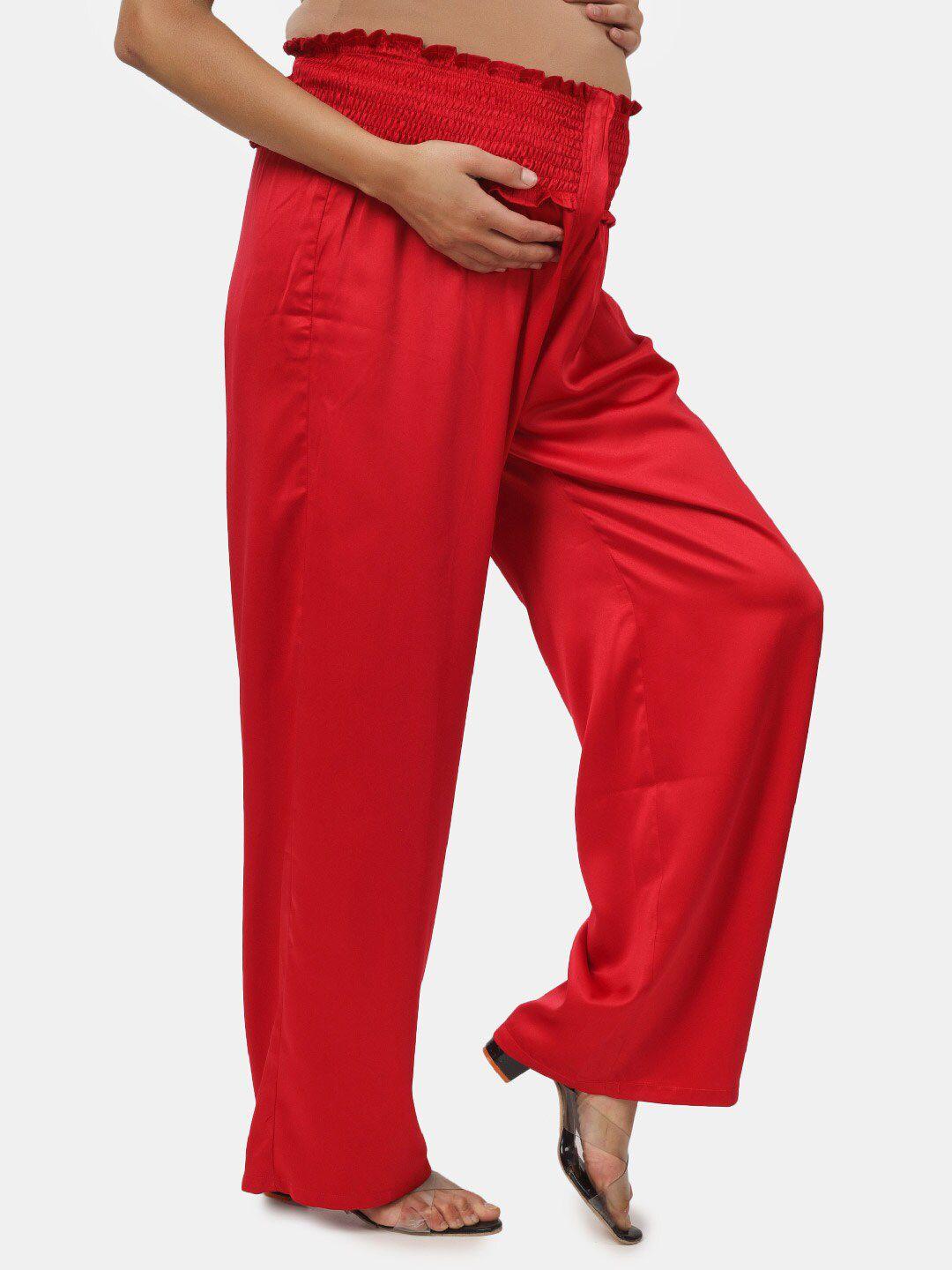 angloindu women red loose fit high-rise maternity trousers