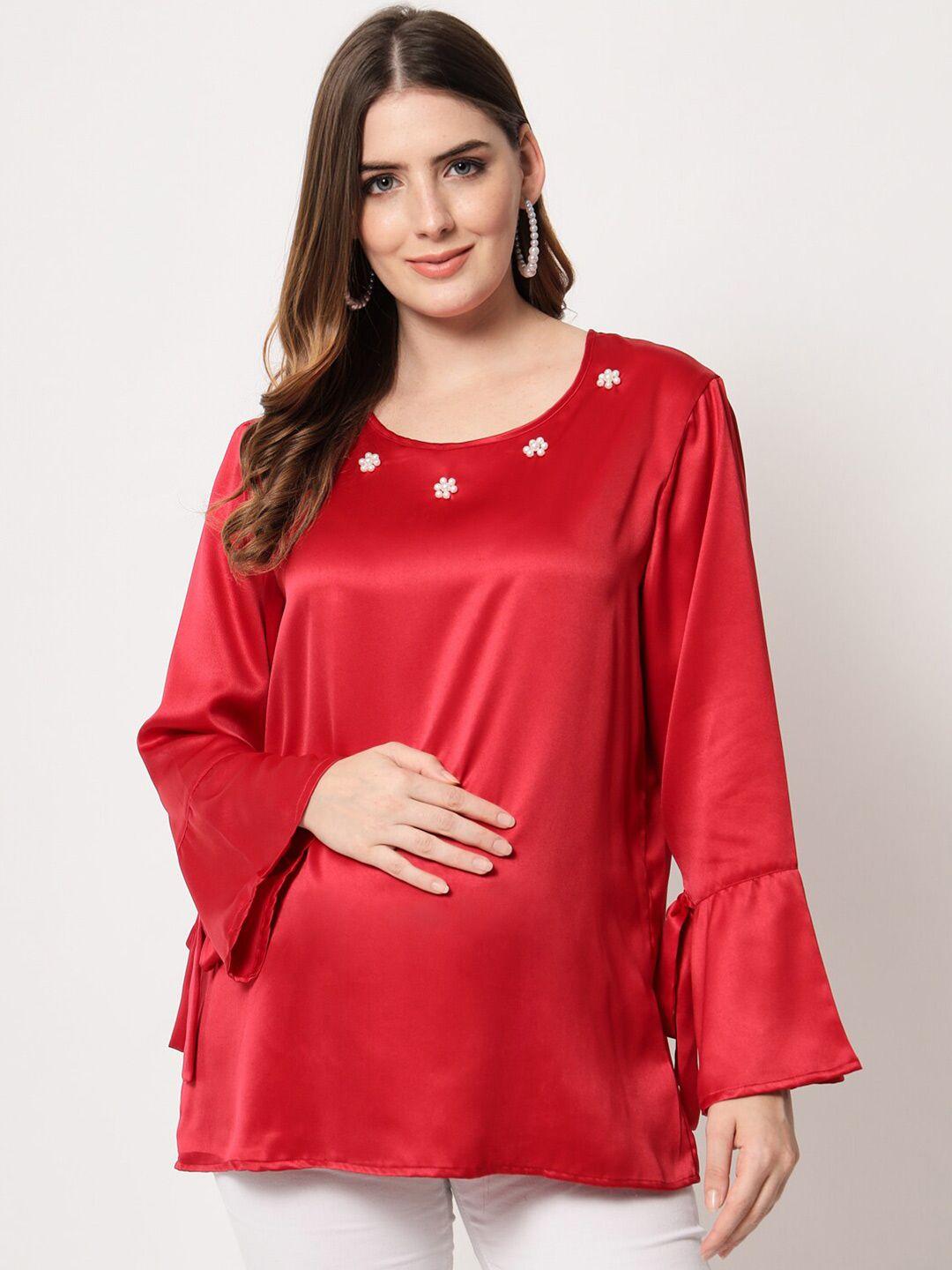 angloindu women red solid maternity top