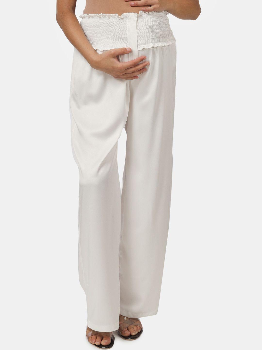 angloindu women white loose fit high-rise maternity trousers