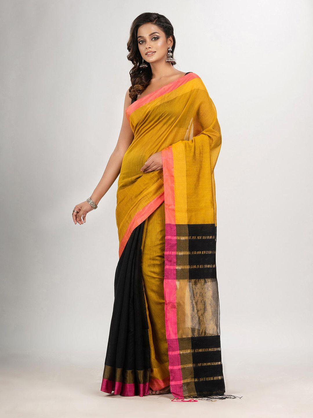 angoshobha black woven design handloom saree