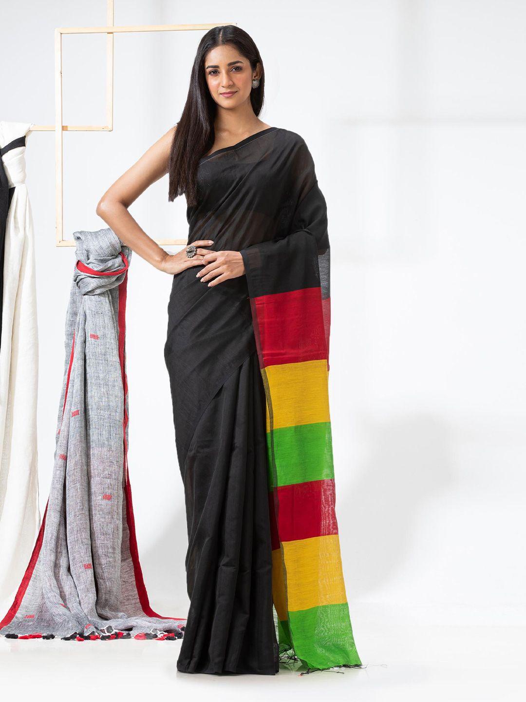 angoshobha black woven design handloom saree