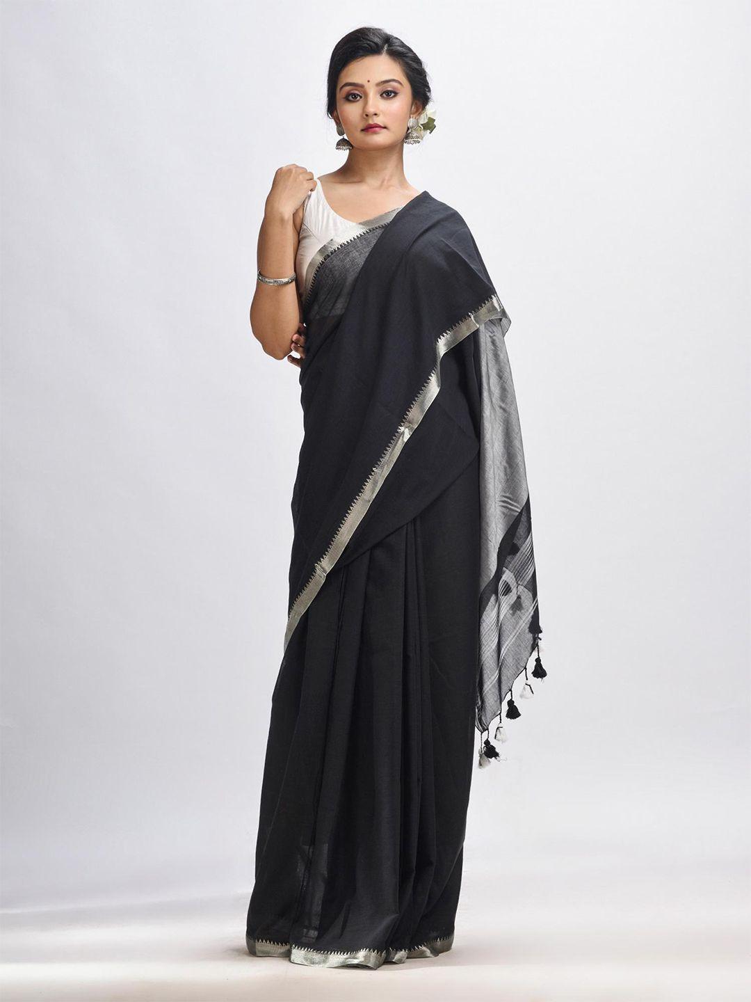 angoshobha black woven design pure cotton handloom saree