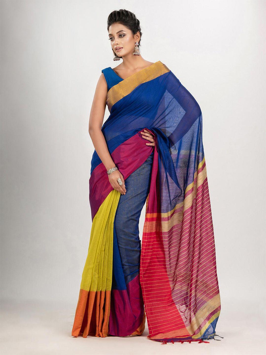 angoshobha blue woven design handloom saree