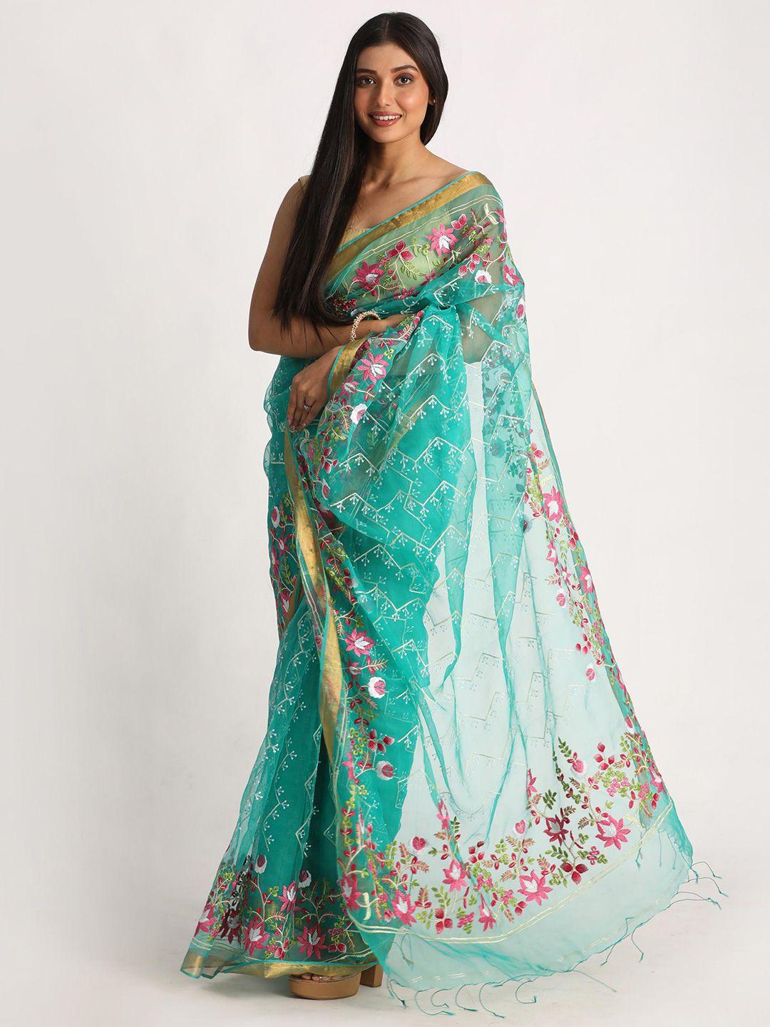 angoshobha floral embroidered art silk saree