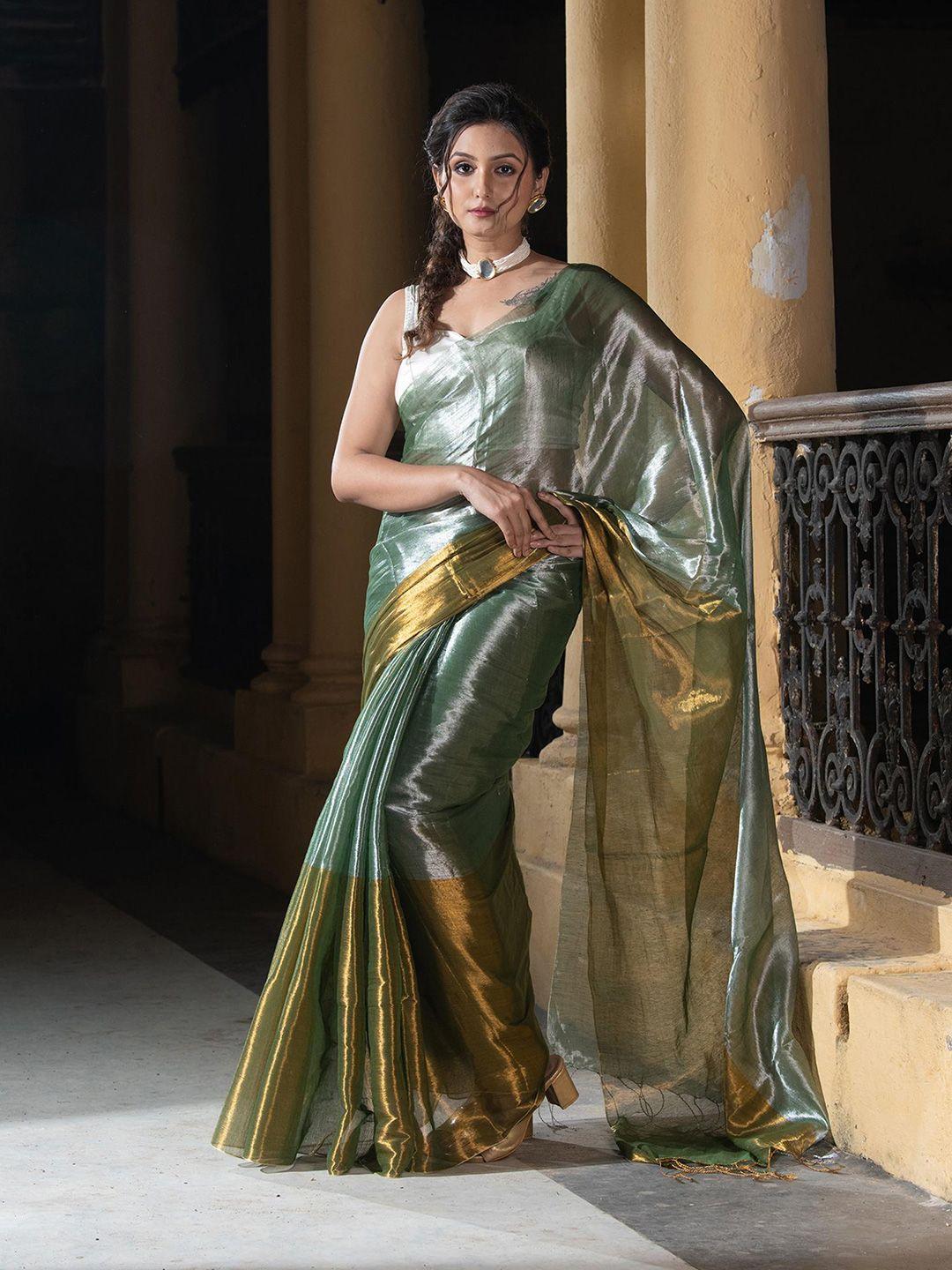angoshobha green woven design handloom saree