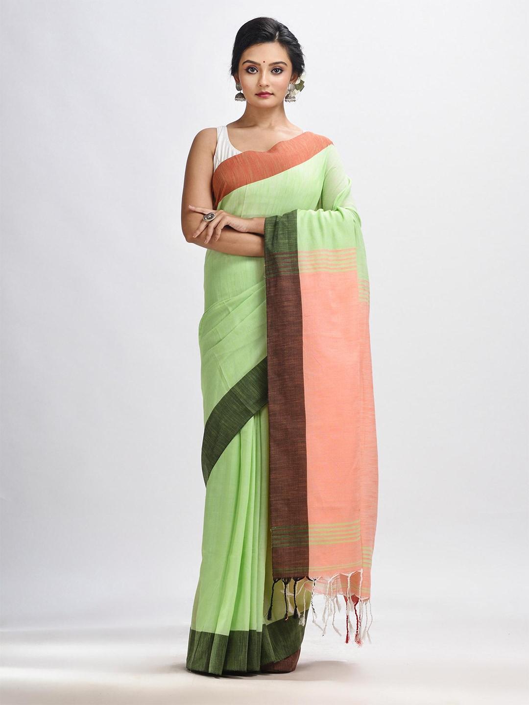 angoshobha green woven design handloom saree