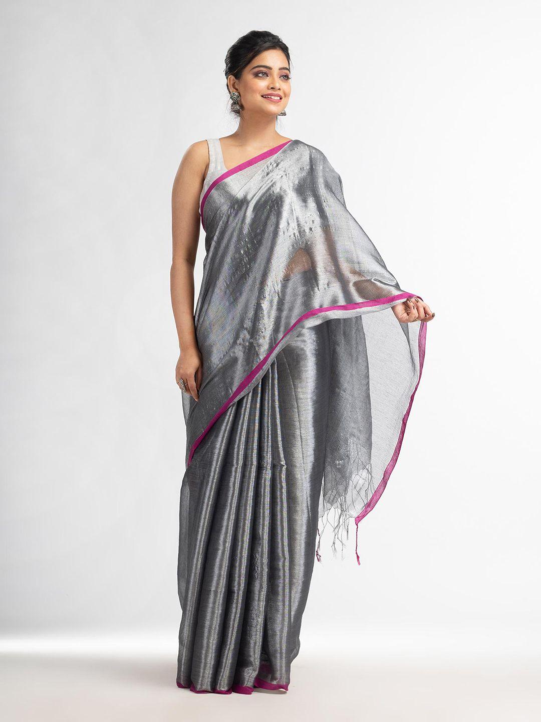 angoshobha grey woven design handloom saree