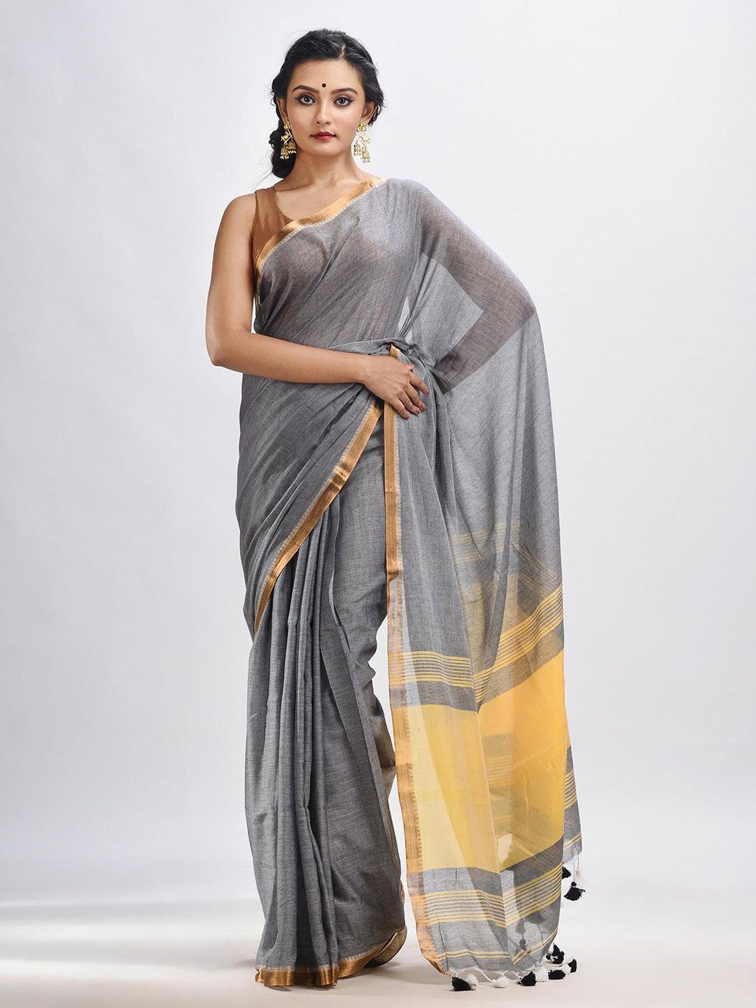 angoshobha grey woven design pure cotton handloom saree