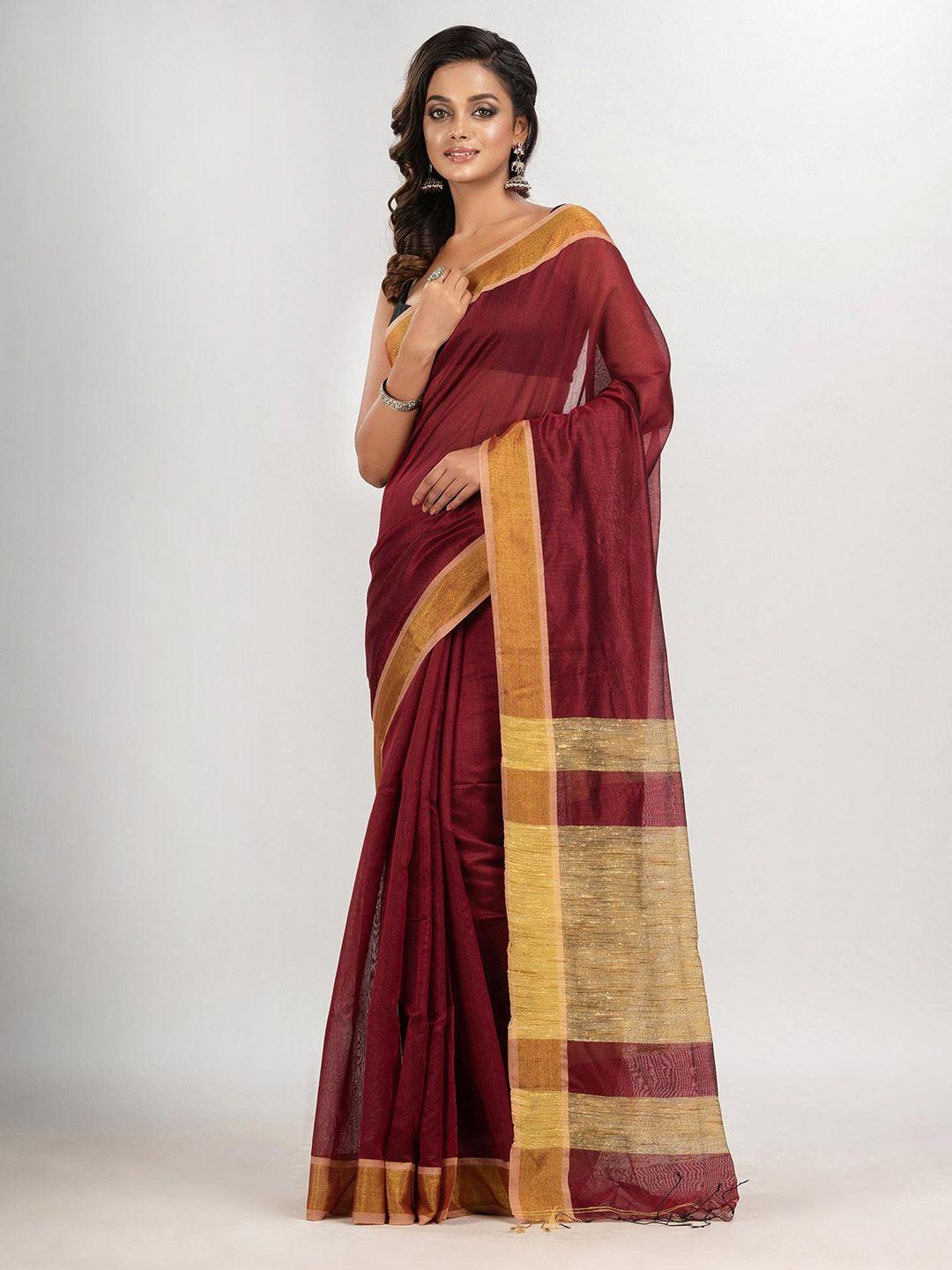 angoshobha maroon woven design handloom saree