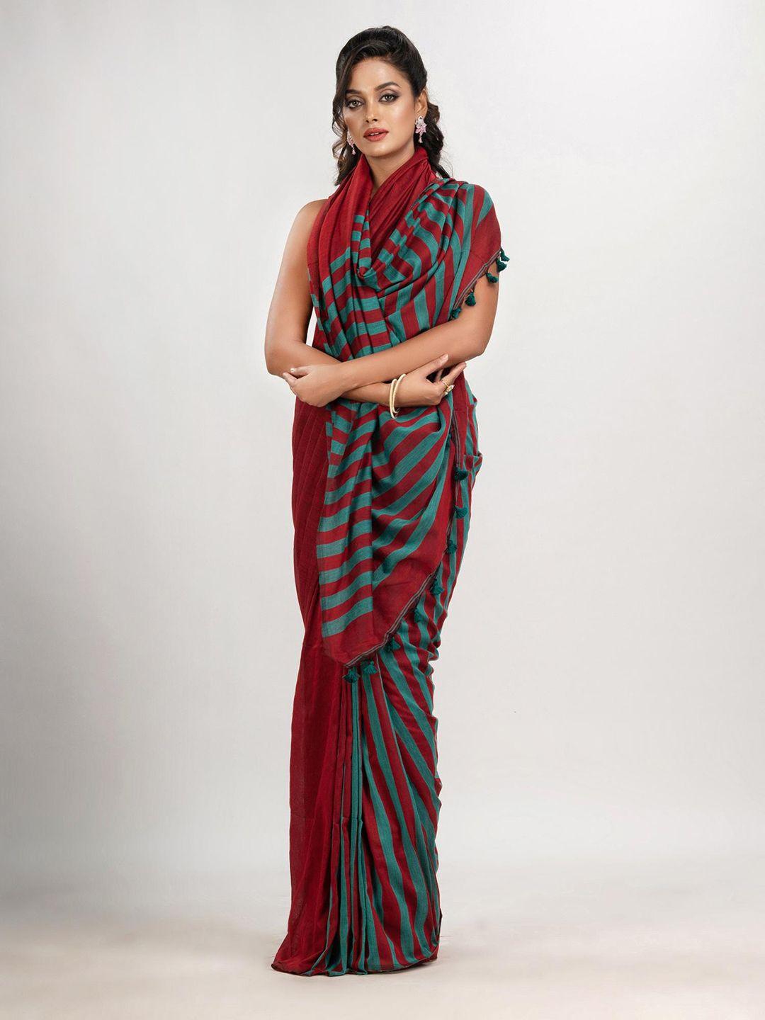 angoshobha maroon woven design pure cotton handloom saree