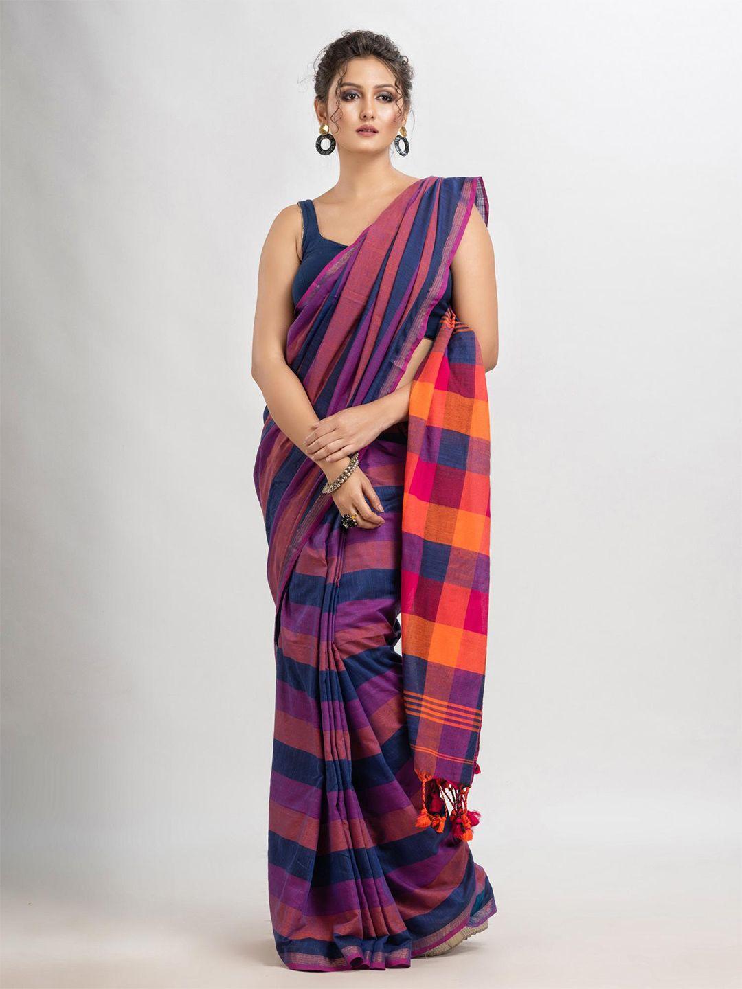 angoshobha multicoloured woven design pure cotton handloom saree