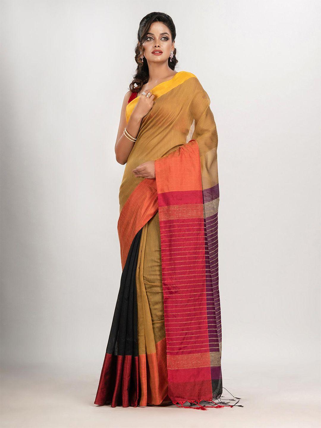 angoshobha mustard woven design handloom saree