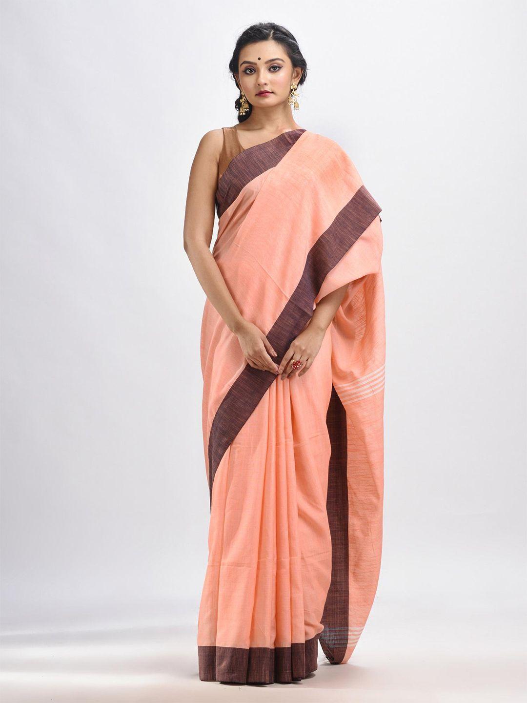 angoshobha peach-coloured woven design handloom saree