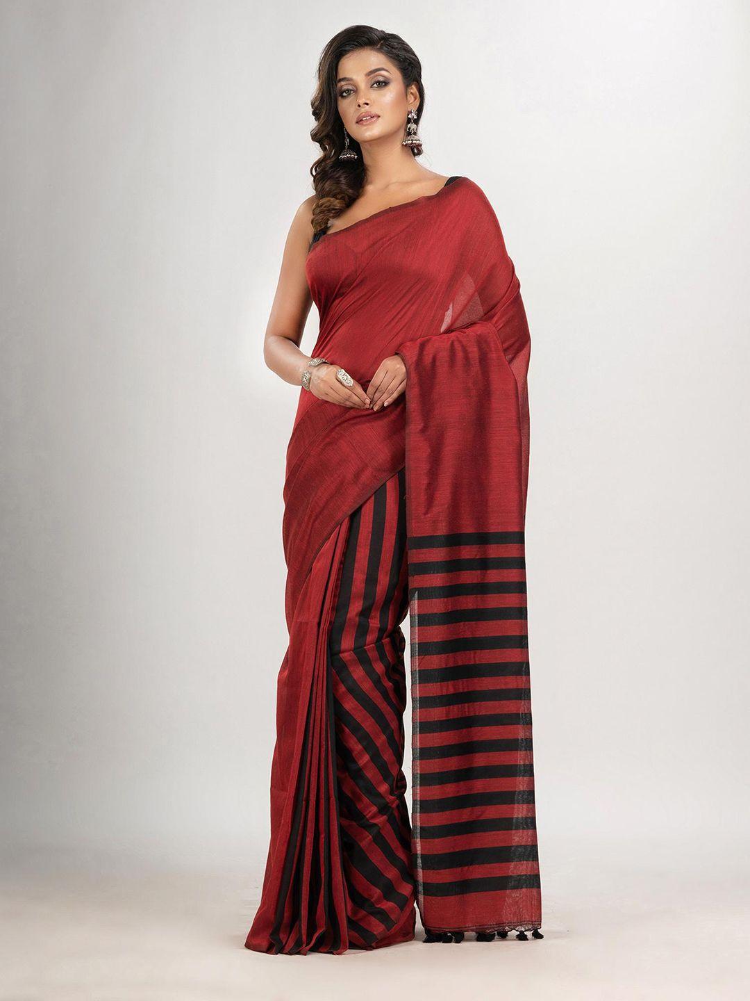 angoshobha red woven design pure cotton handloom saree