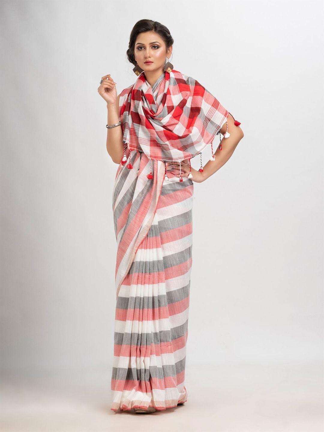 angoshobha woven design striped pure cotton saree